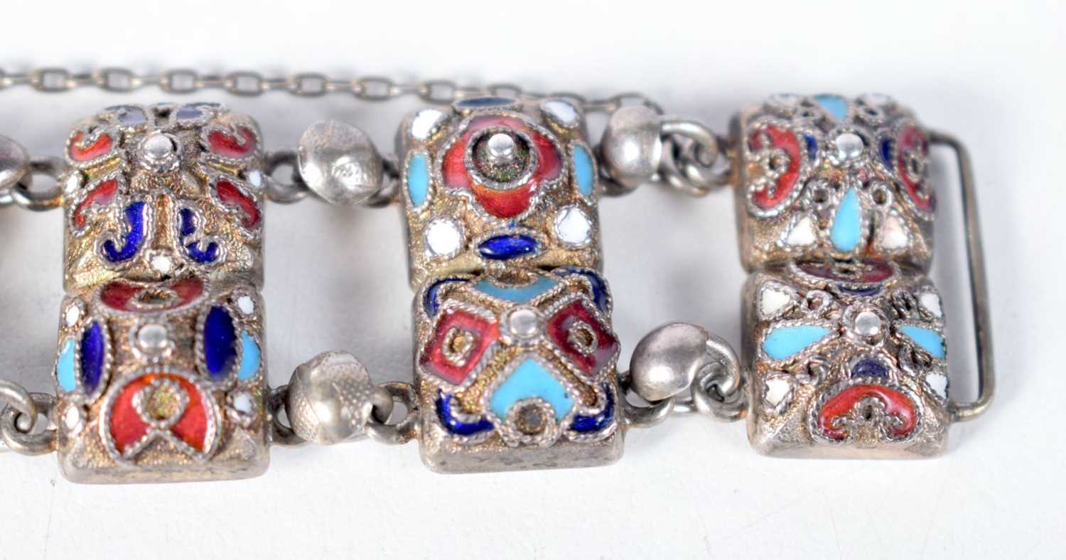 A Continental Silver and Enamel Panel Bracelet.Stamped 84. 19.5 cm x 2.4cm, weight 59.4g - Image 2 of 5