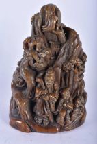 A CHINESE CARVED BUFFALO HORN TYPE MOUNTAIN GROUP 20th Century. 1184 grams. 19 cm x 10 cm.