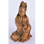 AN 18TH/19TH CENTURY CHINESE CARVED SOAPSTONE FIGURE OF GUANYIN Qing. 15 cm x 7 cm.