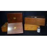 A collection of antique wooden cutlery boxes largest 14 x 50 x 37 cm.