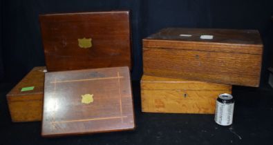 A collection of antique wooden cutlery boxes largest 14 x 50 x 37 cm.