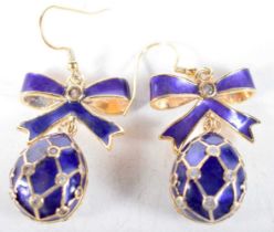 A Pair of Continental Silver Gilt and Enamel Earrings. 4.8 cm x 2.3 cm x 1.2 cm, weight 18.2g