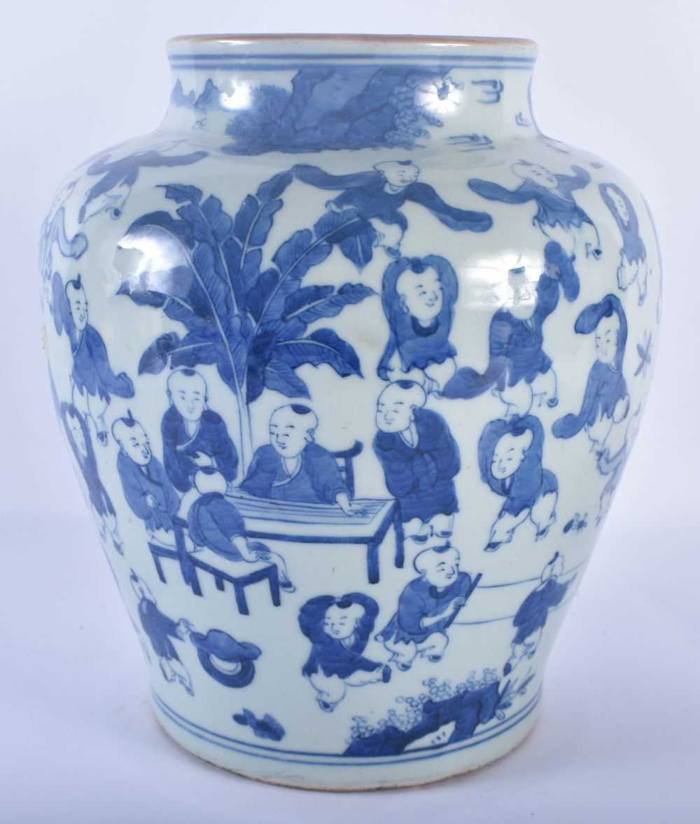 A CHINESE BLUE AND WHITE 100 BOYS PORCELAIN VASE probably 19th century, bearing King marks to - Image 2 of 5