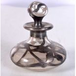 A Silver Overlay Scent Bottle. Stamped Sterling, 6.5 cm x 5.7cm, weight 61g