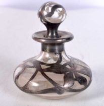 A Silver Overlay Scent Bottle. Stamped Sterling, 6.5 cm x 5.7cm, weight 61g