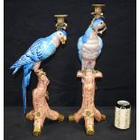 A large pair of Ormolu mounted porcelain parrot candlesticks 48 cm (2)