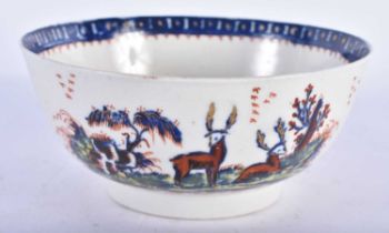 AN 18TH CENTURY LIVERPOOL SETH PENNINGTON TWO STAGS PATTERN SLOP BOWL. 12 cm diameter.