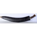 A carved bone handled long blade Hanshee kukri with leather covered wooden sheath 72 cm .