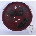 A LARGE JAPANESE OCCUPIED JAPAN PERIOD LACQUERED MOTHER OF PEARL TRAY. 42 cm diameter.