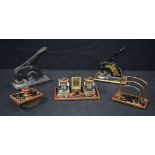 A Chinoiserie lacquered Stationery set together with 2 Victorian Emboss press 17 x 10 cm (5)