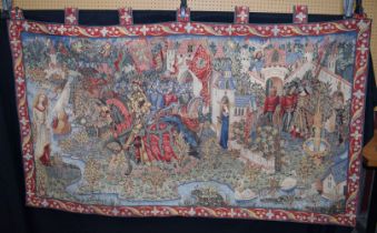 A Hines of Oxford French wall hanging Tapestry "The legend of King Arthur " 175 x 100 cm.