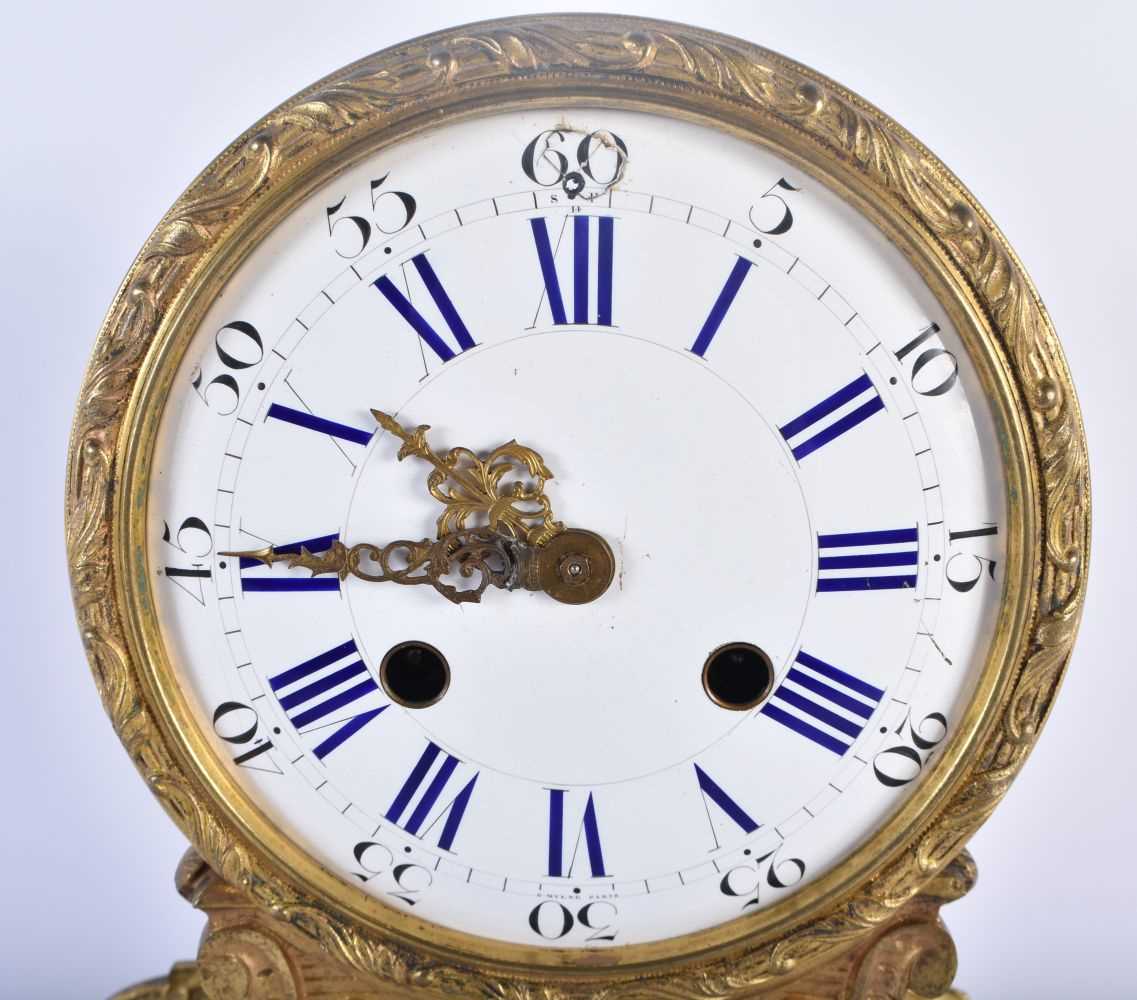 A 19TH CENTURY FRENCH ORMOLU AND SEVRES PORCELAIN MANTEL CLOCK supported upon a white marble base. - Image 2 of 7