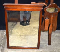 A mid century over mantle mirror together with a clothes brush set and mirror 73 x 51 cm (2).