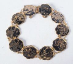 Vintage Sterling Japanese Amita Damascene Golden Inlay Scenic Bracelet. 6 cm internal diameter,