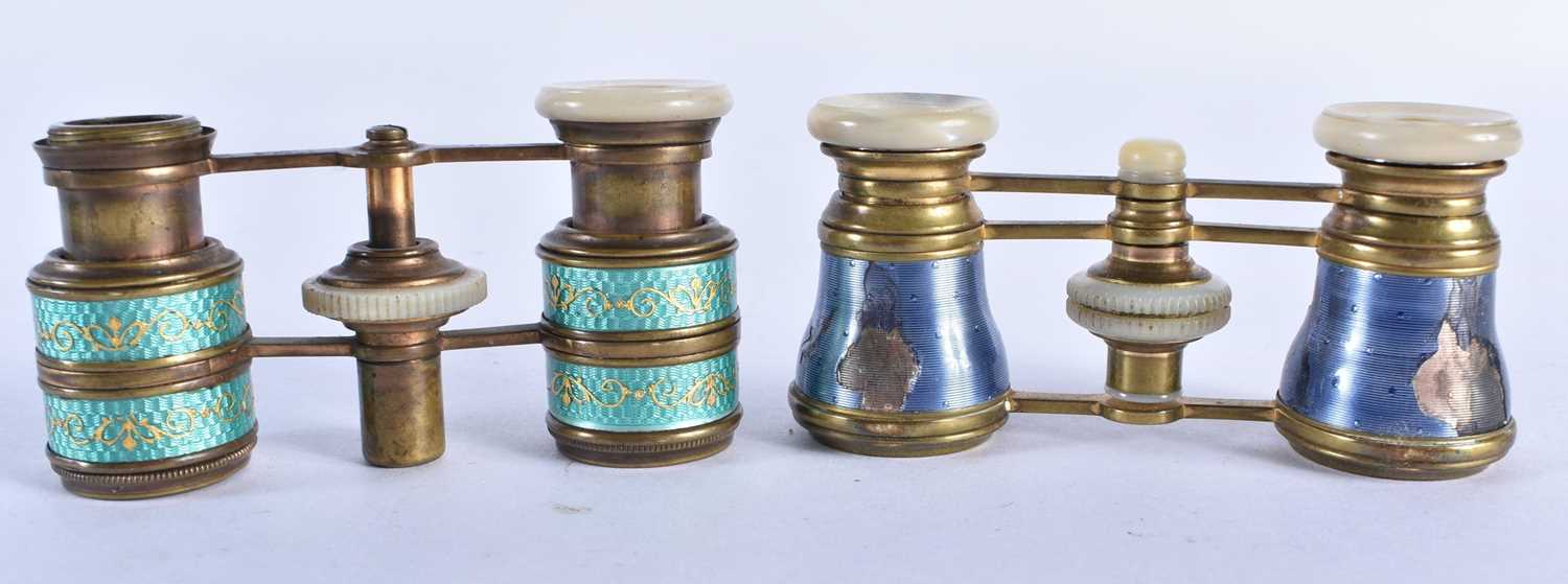 TWO PAIRS OF ENAMEL OPERA GLASSES. Largest 7 cm x 5 cm extended. (2) - Image 3 of 5