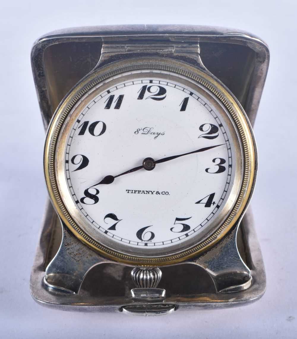 Antique Tiffany & Co. Sterling Silver 8 Day Travel Clock Concord Co with travel pouch. 7.6 cm x 6. - Image 2 of 3