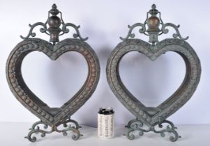 A pair of glass fronted Copper heart shapes lantern 52 cm (2).