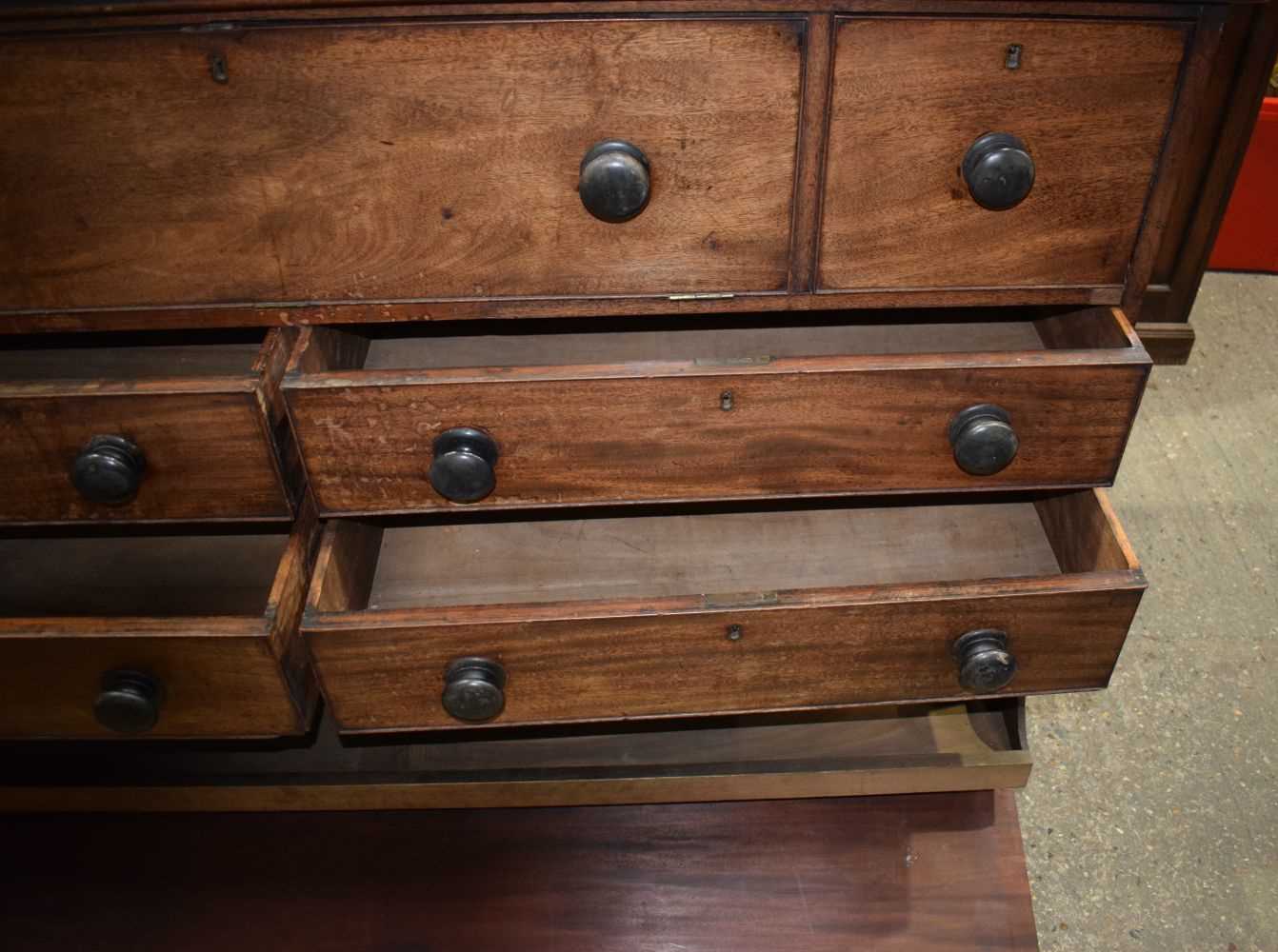 An impressive antique mahogany dresser with 6 drawers and two large front opening cabinets 108 x 164 - Image 8 of 16