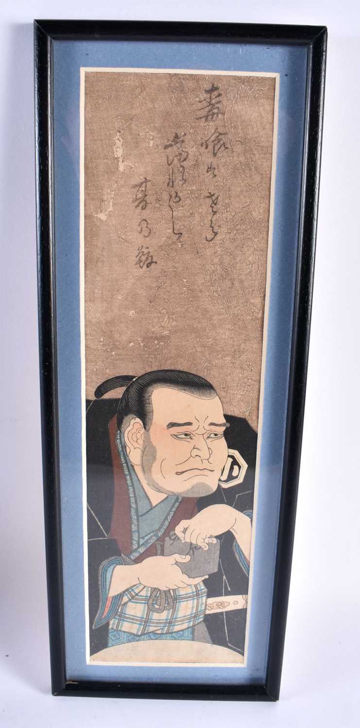 Japanese School (19th Century) Pair, Woodblocks, Theatrical figures. 40 cm x 15 cm. - Image 3 of 4