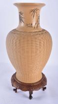 A RARE LATE 19TH/20TH CENTURY CHINESE YIXING POTTERY BASKET WEAVE VASE Late Qing, incised with