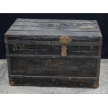 A 19th Century Louis Vuitton metal bound leather covered wooden trunk 57 x 90 x 53 cm