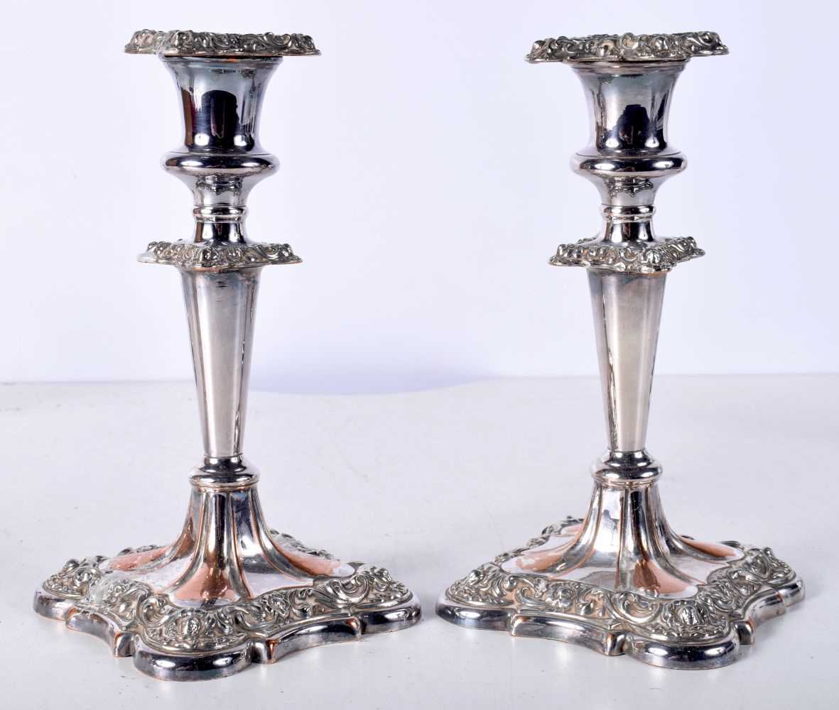 A pair of Silver plated candlesticks together with a smaller pair largest 20 cm (4). - Image 3 of 6