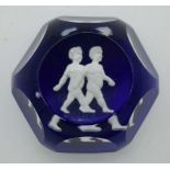 A FRENCH BACCARAT SULPHIDE GLASS PAPERWEIGHT. 325 grams. 6.5 cm x 3.75 cm.