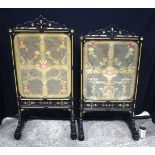 A near pair of wooden framed firescreens with glazed embroidered panels 114 cm (2).