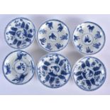 SIX CHINESE QING DYNASTY BLUE AND WHITE PORCELAIN SAUCERS. 11cm diameter. (6)