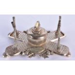 A SILVER PLATED SCOTTISH CURLING TROPHY INKWELL. 440 grams. 16 cm x 10.5 cm.