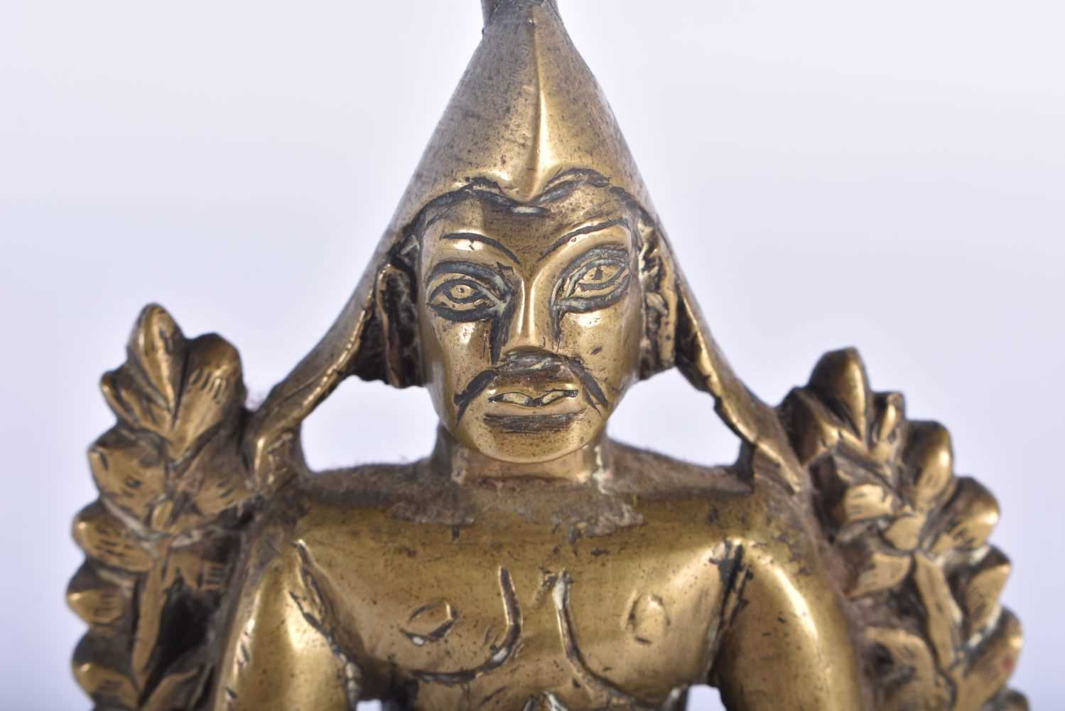 A 17TH/18TH CENTURY INDIAN BRONZE FIGURE OF A SEATED MALE DEITY modelled with hands clasped. 12 cm x - Image 2 of 7