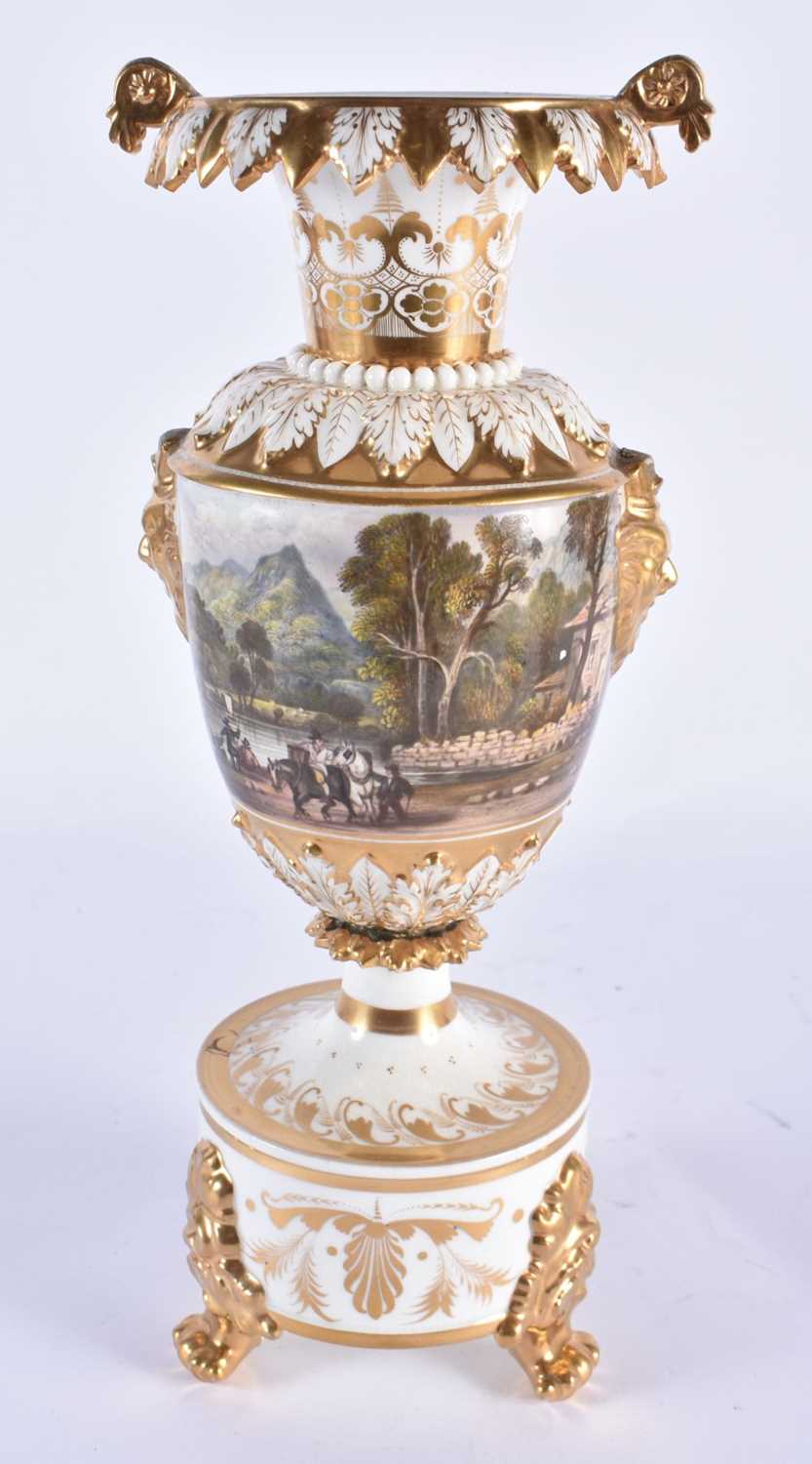 A LARGE EARLY 19TH CENTURY BLOOR DERBY PORCELAIN LANDSCAPE VASE painted with figures on horseback - Image 3 of 7