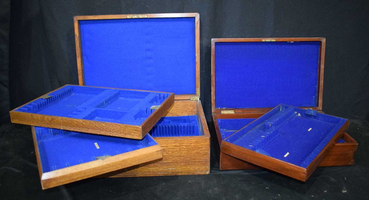 A collection of antique wooden cutlery boxes largest 14 x 50 x 37 cm. - Image 5 of 14