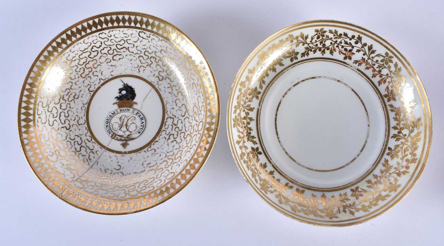 A LATE 18TH/19TH CENTURY CHAMBERLAINS WORCESTER GILT PAINTED TEAWARES. Largest 8 cm x 15 cm. (qty) - Image 2 of 13
