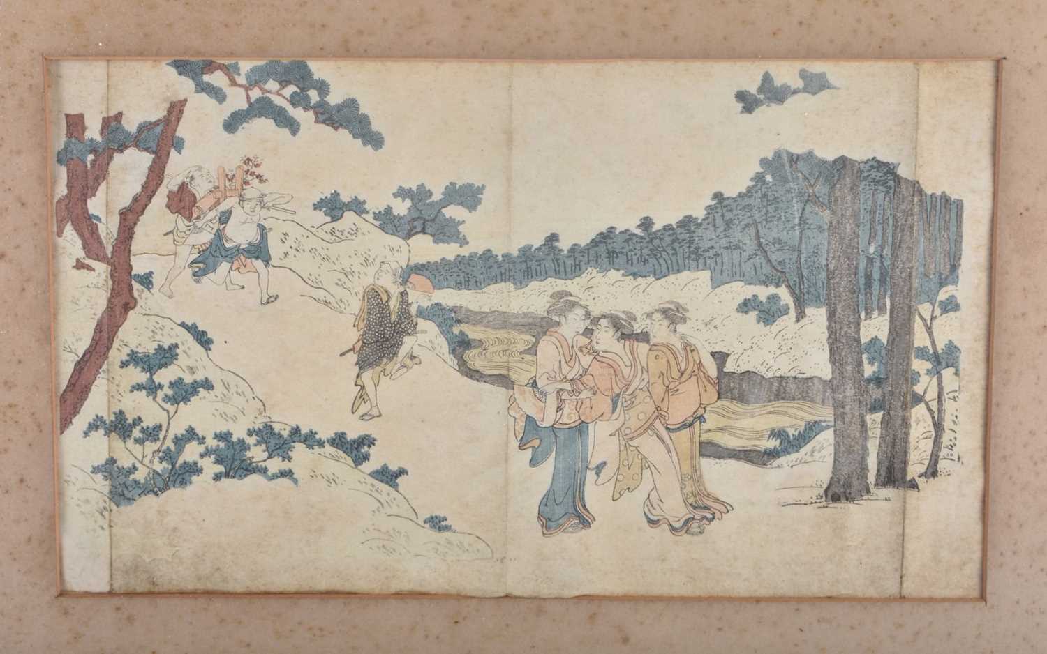 A 19TH CENTURY JAPANESE MEIJI PERIOD WOODBLOCK PRINT depicting geisha and males roaming in a - Image 2 of 5