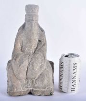 A 17TH/18TH CENTURY CHINESE CARVED LIMESTONE FIGURE OF A SEATED SCHOLAR King/Qing, modelled
