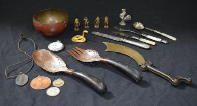 A Miscellaneous collection of horn and Mother of pearl handled flatware, Enamelled Islamic bowl,
