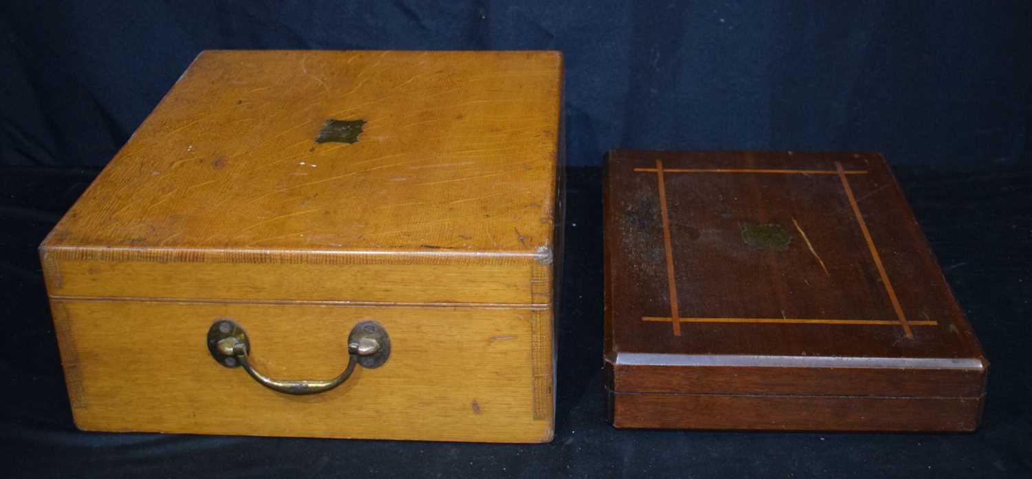 A collection of antique wooden cutlery boxes largest 14 x 50 x 37 cm. - Image 8 of 14