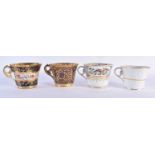 FOUR EARLY 19TH CENTURY LARGE CHAMBERLAINS WORCESTER COFFEE CUPS of varying designs. Largest 8 cm