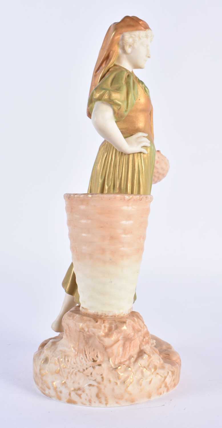 Royal Worcester blush ivory and shot enamel figure of a girl carrying a basket of grapes shape - Image 4 of 4