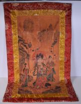 A Tibetan silk Tanka 113 x 68 cm