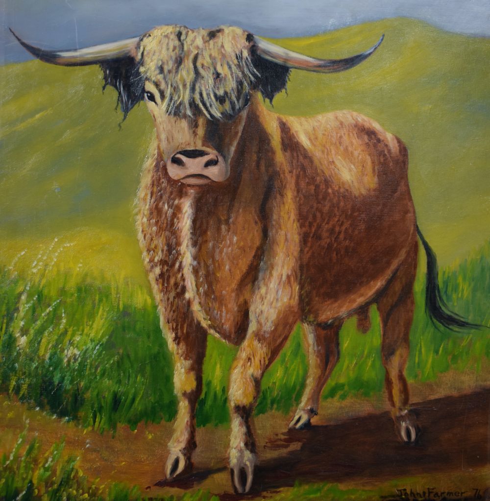 John Farmer (Australian 1897-1989) Oil on board of a Bull 50 x 38 cm. - Image 6 of 8