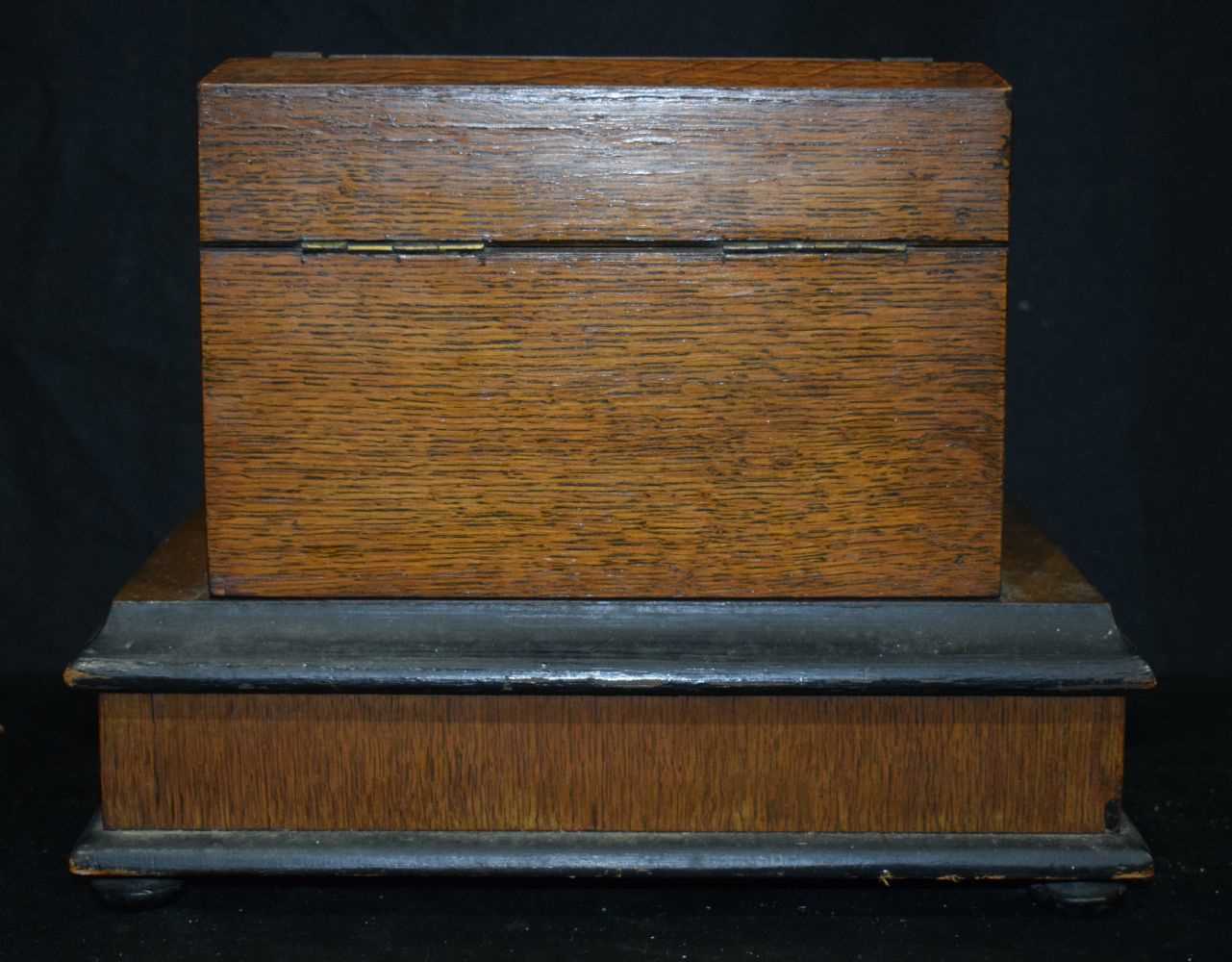 A 19th Century Oak Desk top stationary stand with a silver presentation plaque dated 1880 25 x 31 - Image 5 of 8