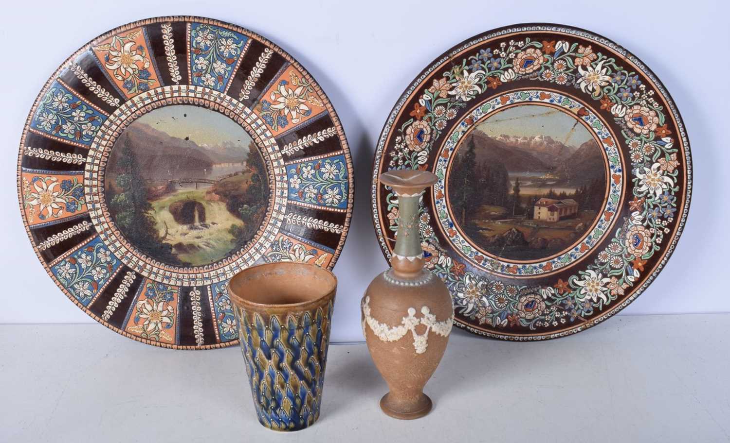 A pair of Swiss Thoune glazed pottery plates 29.5 cm Diameter together with two Doulton items Beaker - Image 2 of 8