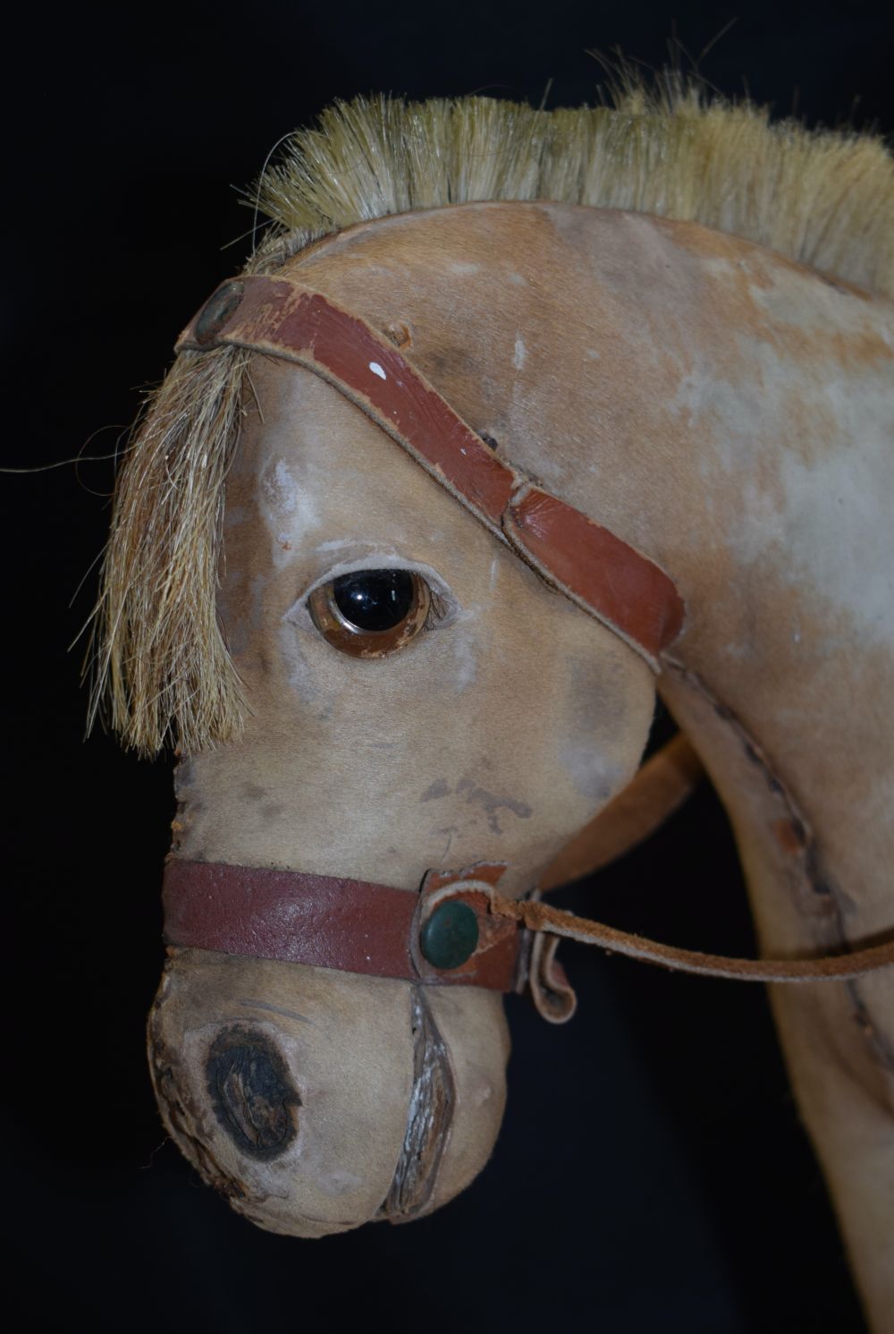 A Victorian hide covered pull along child's horse 55 x 62 cm. - Image 10 of 10