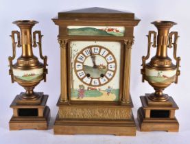 A 19th Century French Clock and Garniture Set. Clock 38cm x 25cm x 15.5cm, Garniture 33cm x 12cm