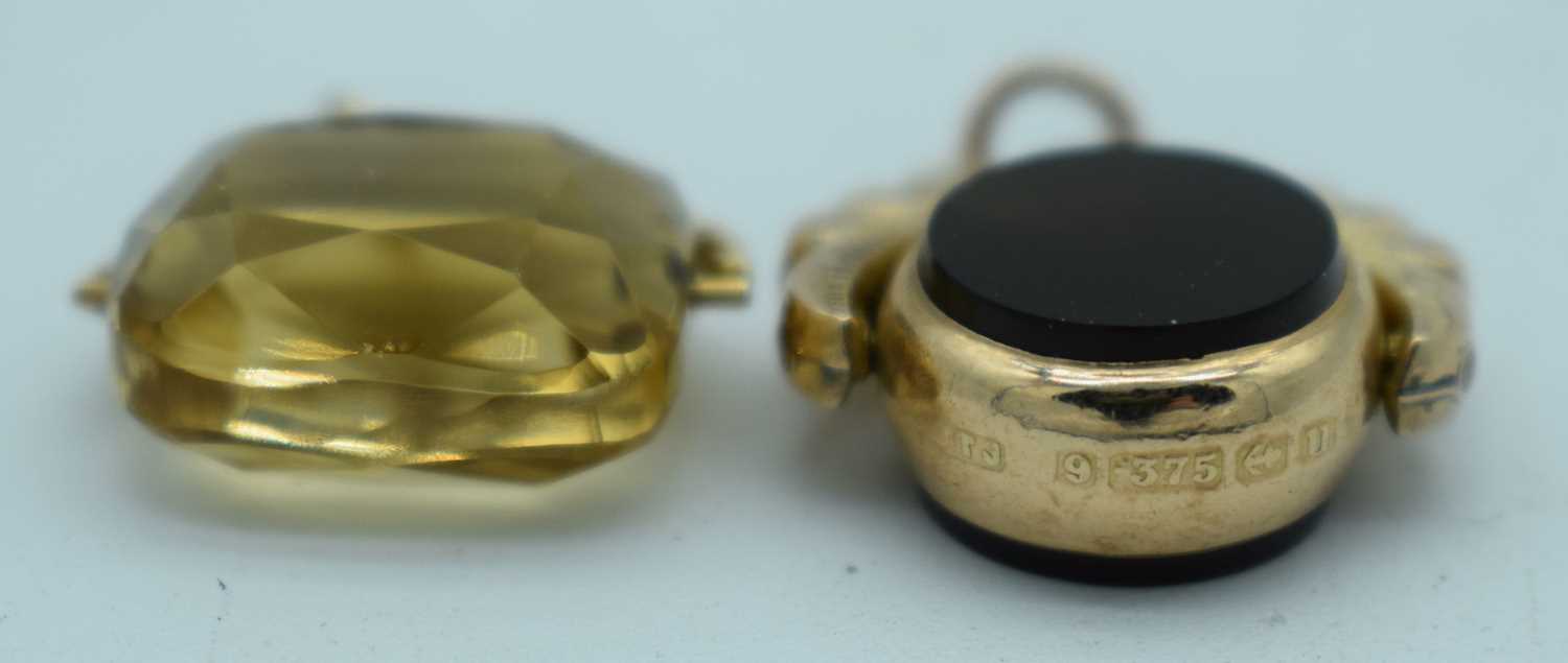 TWO 9CT GOLD WATCH FOBS. 8.9 grams. Largest 2.5 cm x 2 cm. (2) - Image 3 of 3