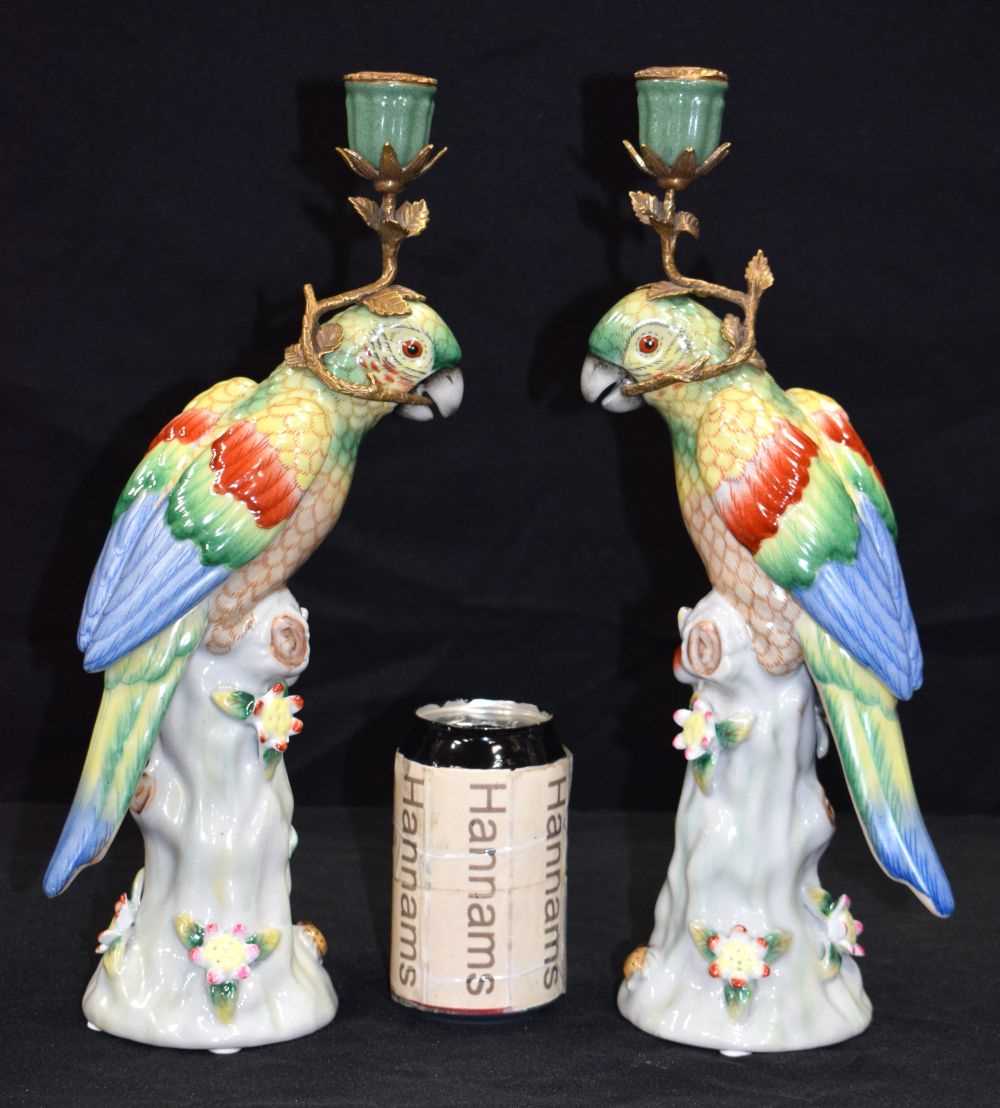 A pair of Ormolu mounted porcelain parrot candlesticks 36 cm (2) - Image 2 of 6