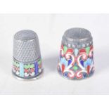 Two Continental Silver and Enamel Thimbles. Stamped 84, 2.3 cm x 1.8 cm, total weight 20g (2)