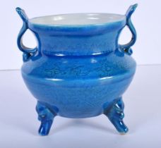 A Chinese Porcelain blue glazed Censer 7 x 16 cm